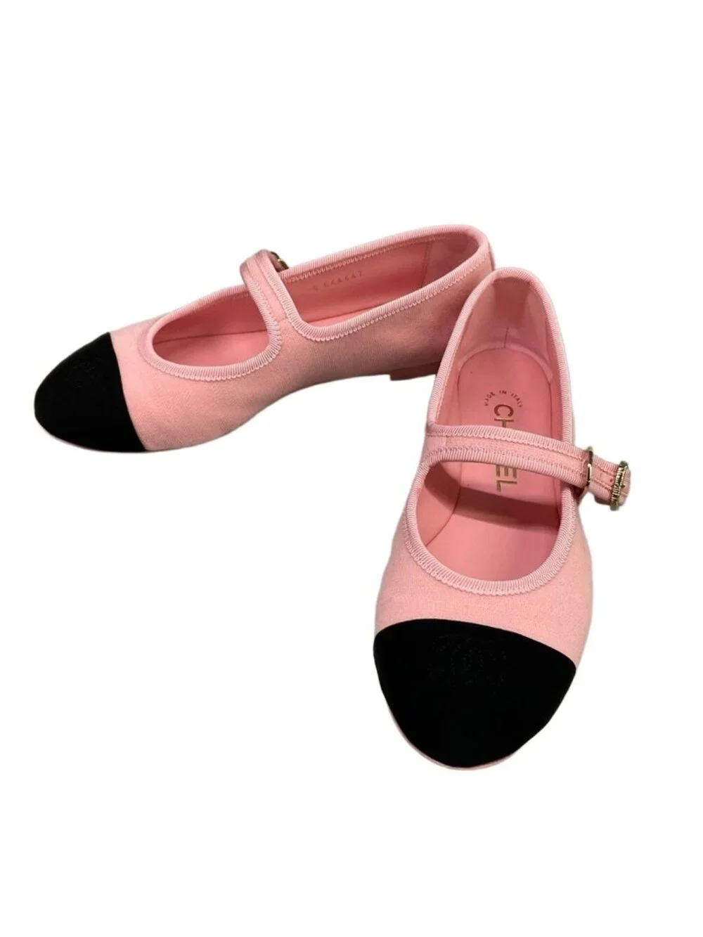 Chanel Flat Shoes C Light Pink Black CC Logo Cotton